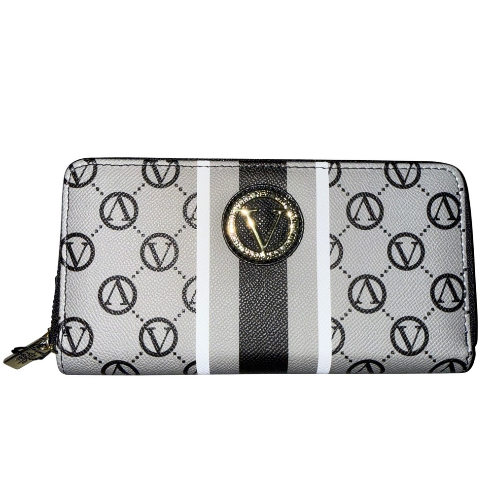 Vera Neumann Signature Zip Around Wallet Monogram Grey Black VNWS22962 NEW